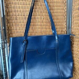 Navy Blue Leather S-Zone Shoulder Bag